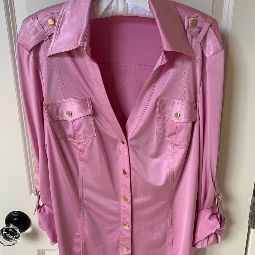 Shimmery pink button blouse